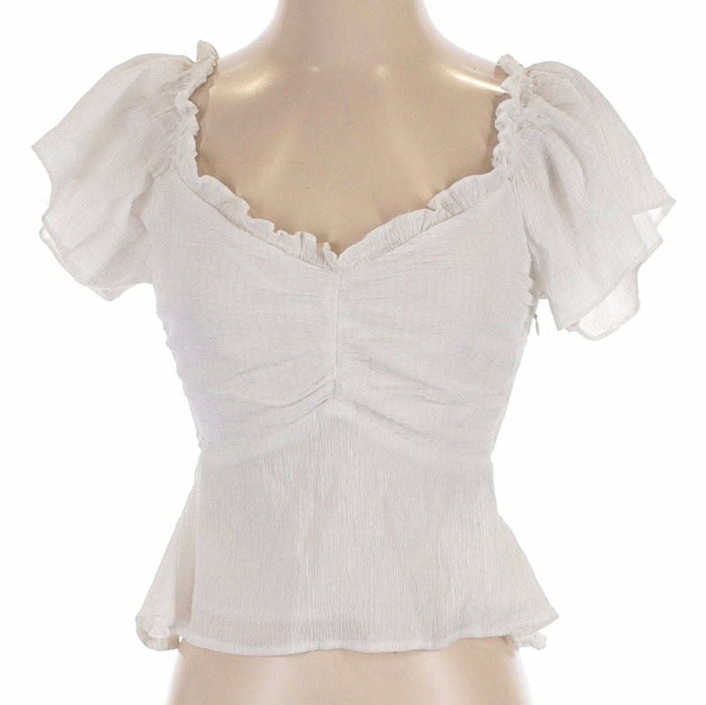 Astr White Ruffle Sleeve Peplum Blouse